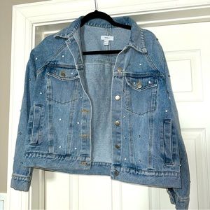 Rhinestone embellished denim jean jacket size small